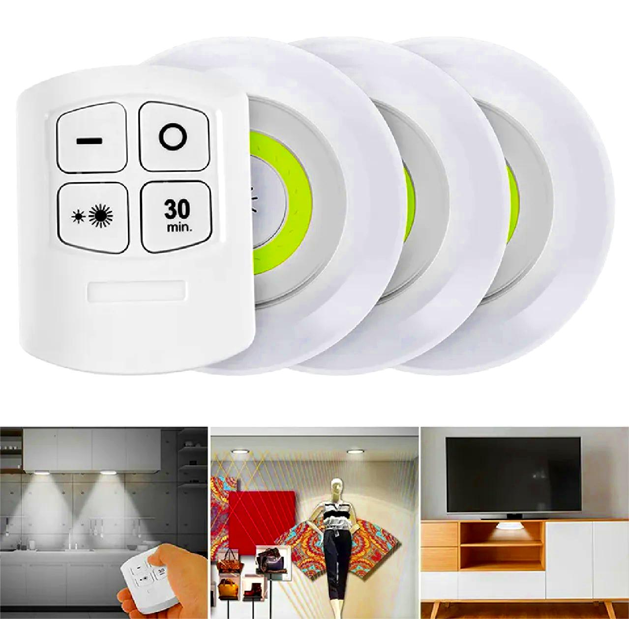 Remote Control LED Puck Lights (3 Pack) – Wireless Tap Light for Closet